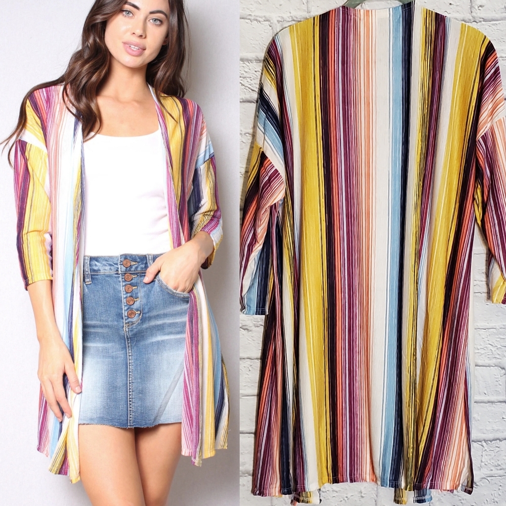 ⭐Size M Multicolored Striped Kimono Cardigan
